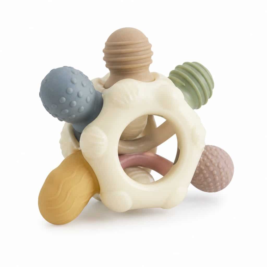 Jouet de dentition silicone multi-textures présenté seul
